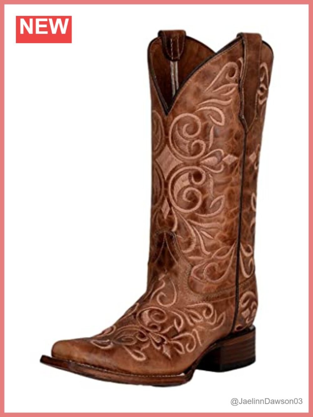 Genuine Leather Western Boot Square Toe Pull On Stockman Heel Mid-Calf
